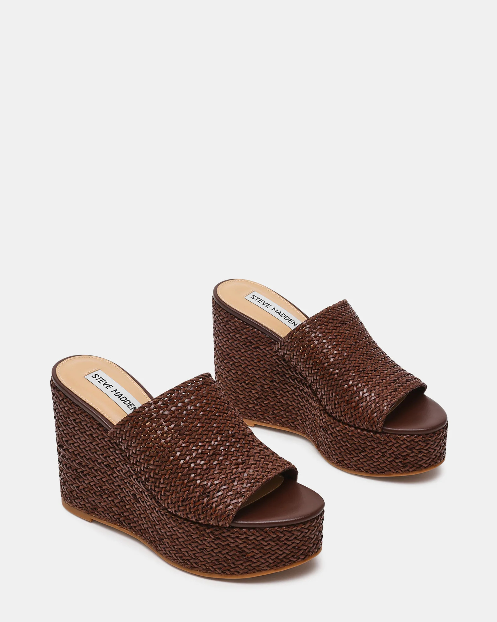 CASSI Brown Platform Raffia Wedge Women's Sandal | Steve Madden (US)