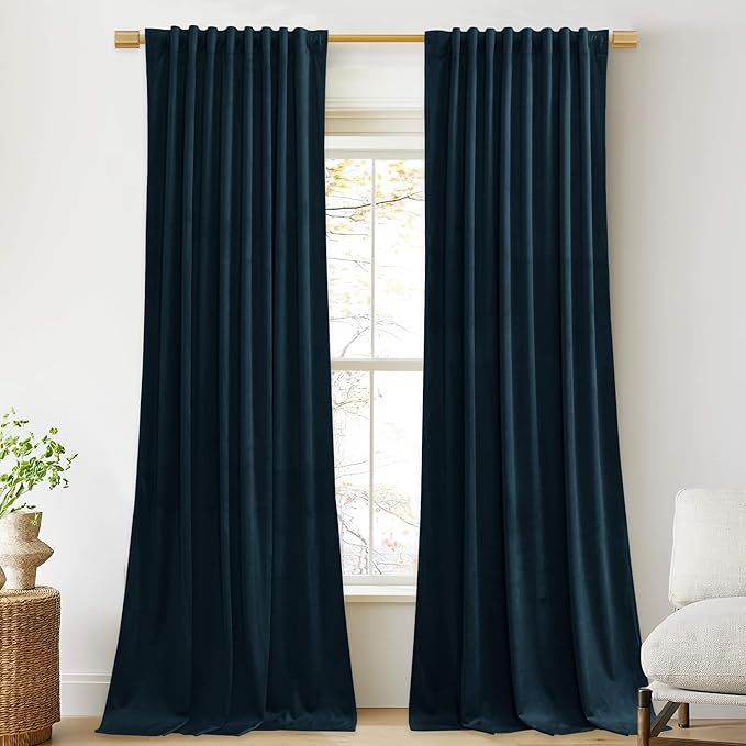 StangH Blue Velvet Curtains - Navy Blackout Curtains for Bedroom Back Tab Thermal Insulated Noise... | Amazon (US)