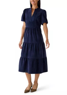 Women's Short Sleeve Corduroy A-Line Midi Dress | Belk