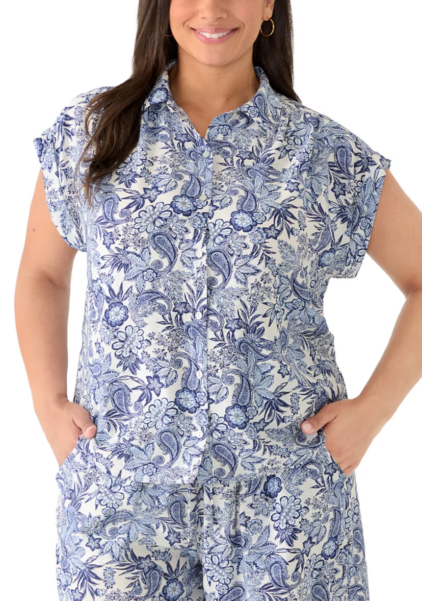 Plus Size Short Sleeve Printed Button Down Shirt | Belk