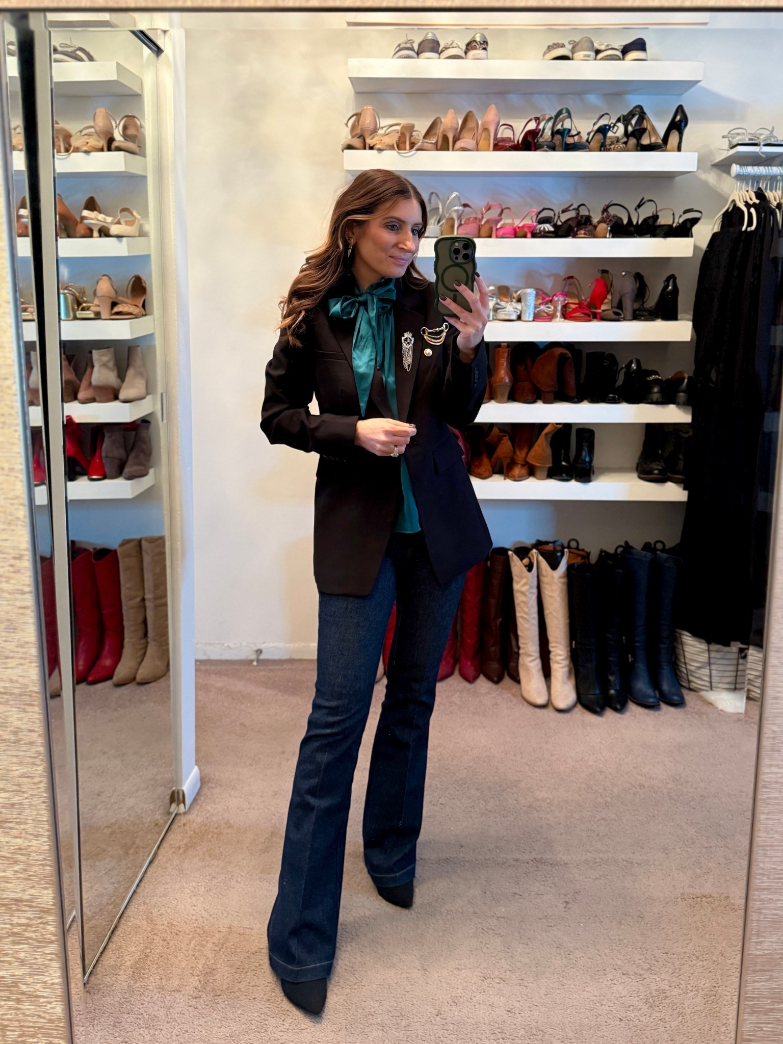 What I wore to work today, St. Paddy’s Day workwear outfit, casual outfit, black blazer, Spanx flare leg jeans, black sock booties, office look, easy outfit  

Spring outfits 2026
Work outfits
Business casual workwear 


#LTKWorkwear #LTKSaleAlert #LTKootd