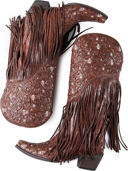 SaraIris Women's Western Boots Mid Calf Boots Cowgirl Boots Chunky Heel Brown Boots Fashion Point... | Amazon (US)