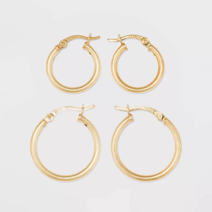 Gold Over Sterling Silver Hoop Fine Jewelry Earring Set 2pc - A New Day™ Gold | Target