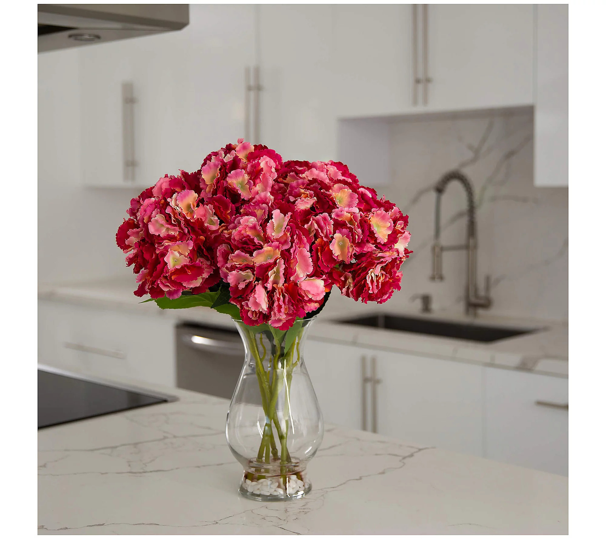 Nearly Natural 20"" Hydrangea Arrangement in Gla ss Vase | QVC