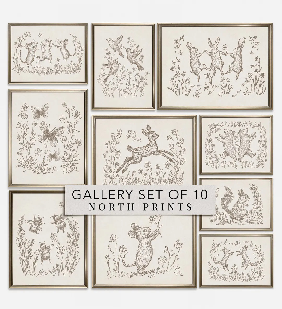 Woodland Animals Nursery Print Set of 10, Vintage Neutral Illustrations, Digital Download PRINTAB... | Etsy (US)