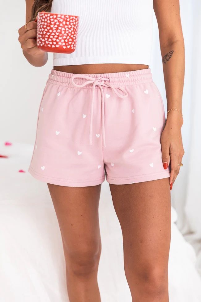 Wondering About You Pink Heart Print Lounge Shorts | The Pink Lily Boutique