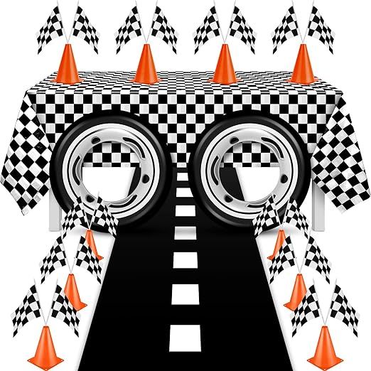 Remagr 24 Pieces Race Car Party Supplies Include Traffic Cones Checkered Flag Flags Tablecloth Tr... | Amazon (US)