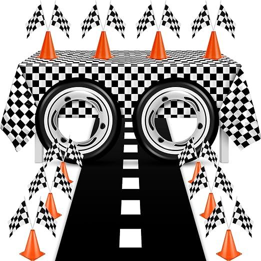 Remagr 24 Pieces Race Car Party Supplies Include Traffic Cones Checkered Flag Flags Tablecloth Tr... | Amazon (US)