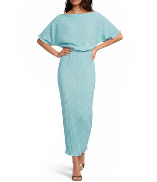 Tilly Plisse Silver Fleck Print One Shoulder Neck Short Sleeve Midi Dress | Dillard's