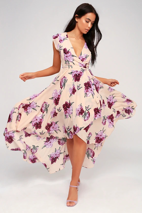 French Countryside Blush Floral Print High-Low Dress | Lulus (US)