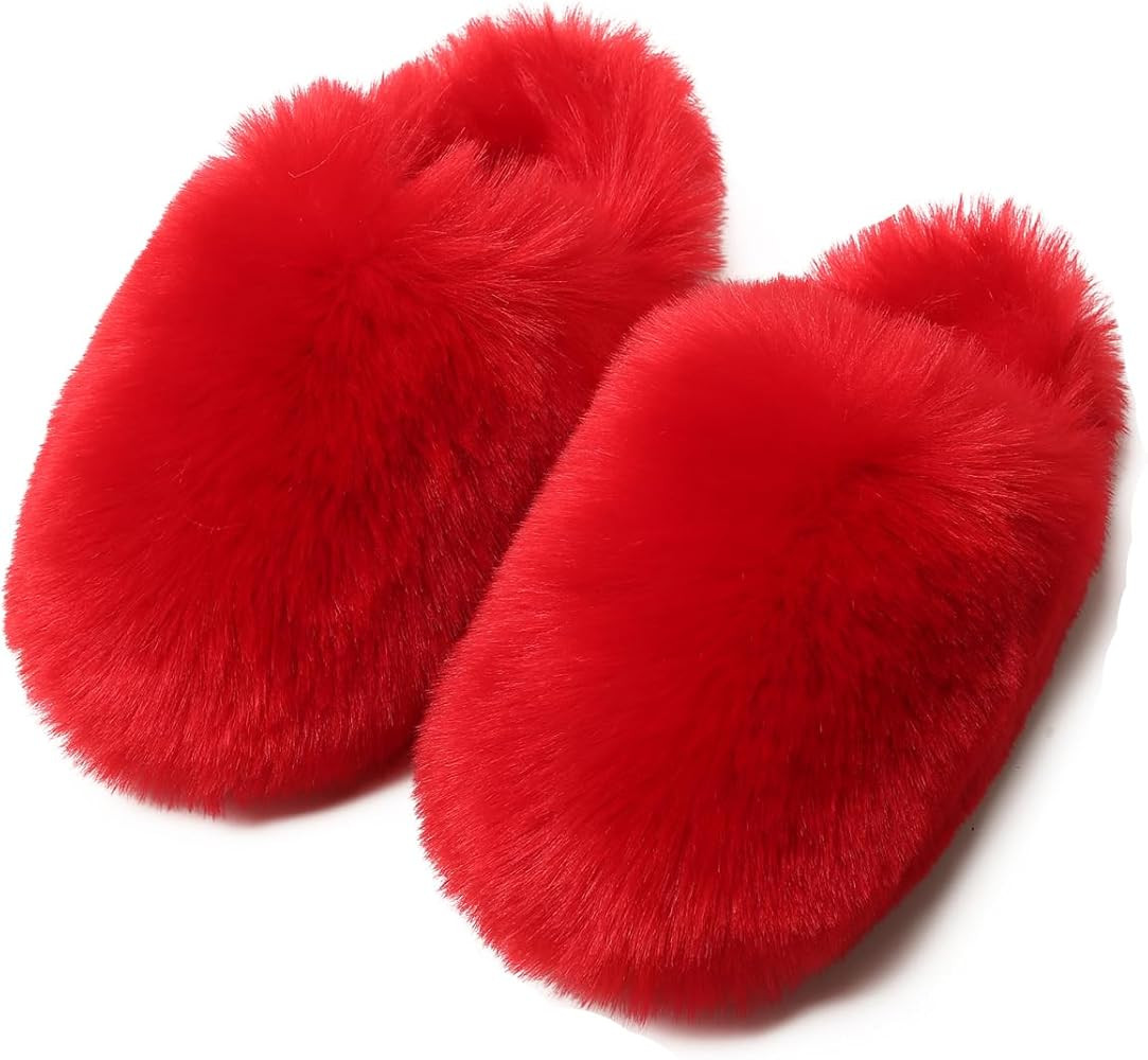 YESBOR Women's Faux Fur Fluffy Fuzzy Slippers Closed Toe Warm Winter House Slides Shoes | Amazon (US)