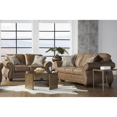 Leinster Faux Leather Upholstered Nailhead Sofa And Loveseat Set | Wayfair North America