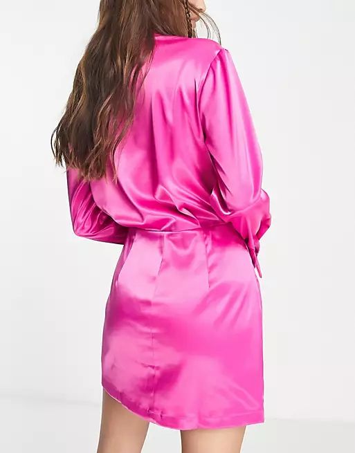Urban Revivo long sleeve mini blazer dress in dark pink | ASOS (Global)