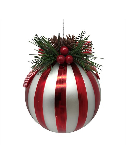 David Jones 10cm Red White Stripe Glass Bauble | David Jones | David Jones (Australia & New Zealand)