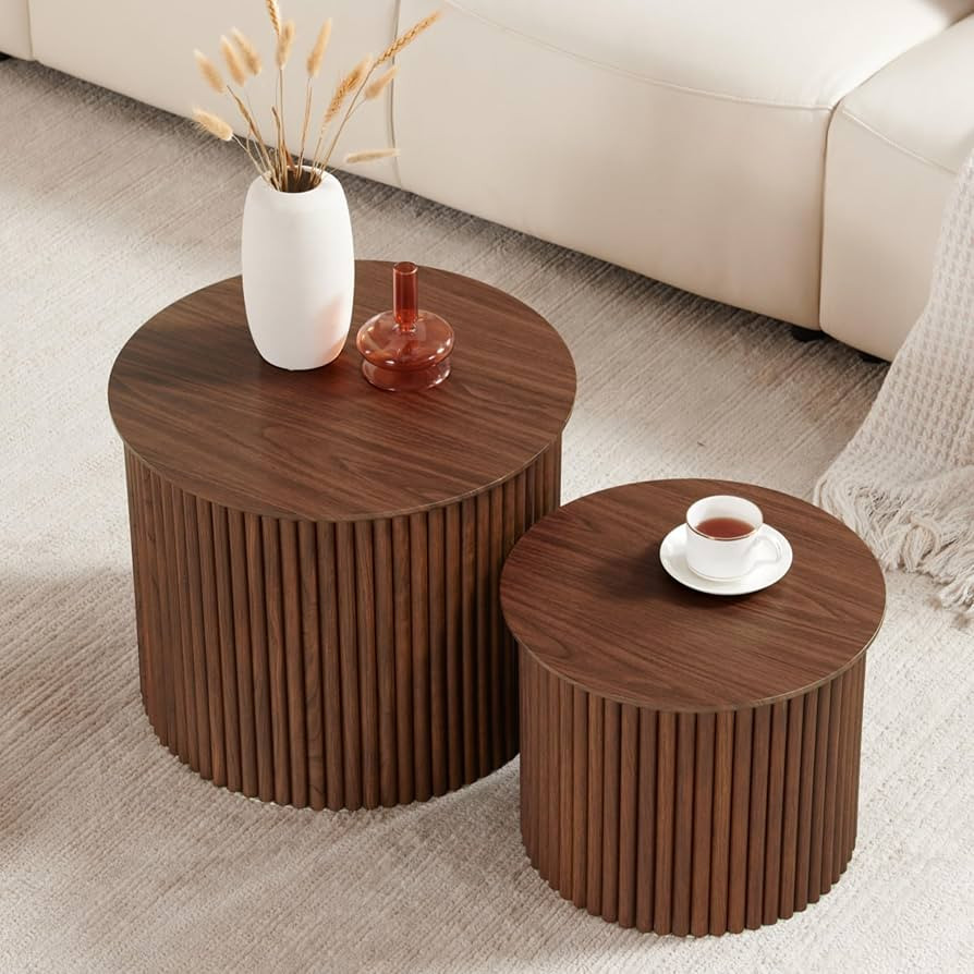 Small Fluted Round Nesting Coffee Table Set of 2, Mid Century Modern Coffee Table Circle Side Tab... | Amazon (US)