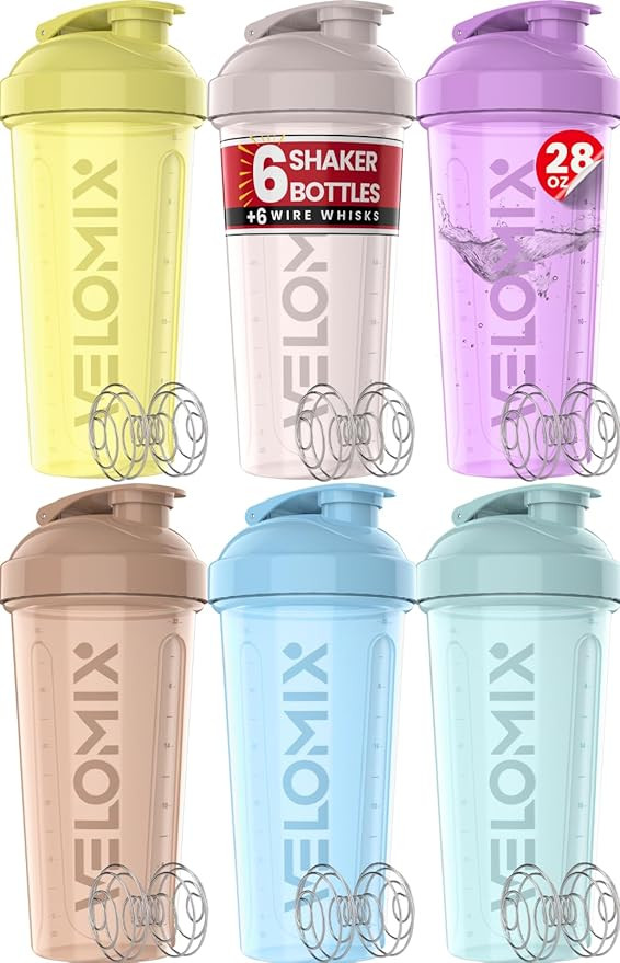 -6 PACK- 28 oz Protein Shaker Bottle for Protein Mixes - 6x Wire Whisk | Leak Proof Shaker Cups f... | Amazon (US)