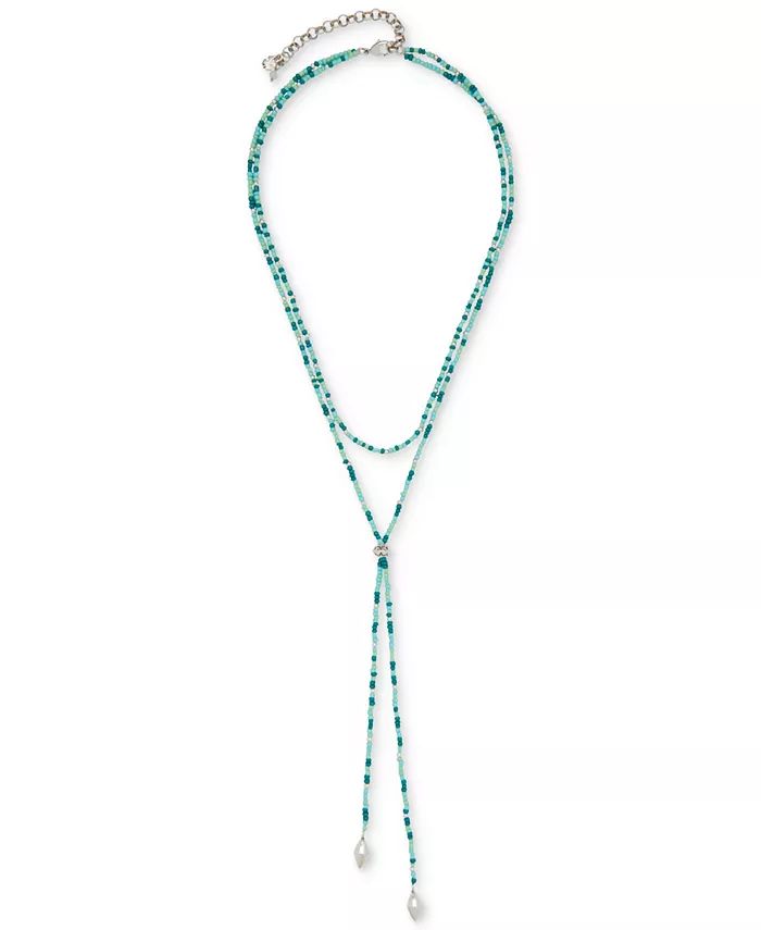 Silver-Tone Seed Beaded Layered Lariat Necklace, 16" + 3" extender | Macy's