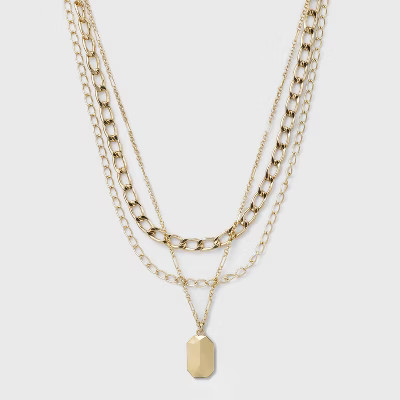 3 Row Chunky Chain Necklace - A New Day™ Gold: Statement Jewelry, Lobster Claw Clasp, Iron Mate... | Target