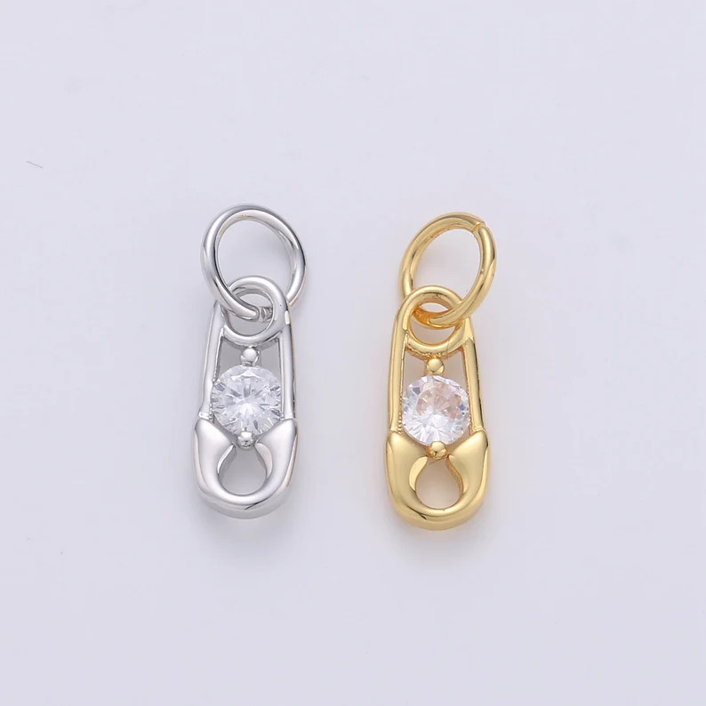 Mini Safety Pin Charm in 24K Gold for Bracelet Earring Necklace Charm - Etsy | Etsy (US)