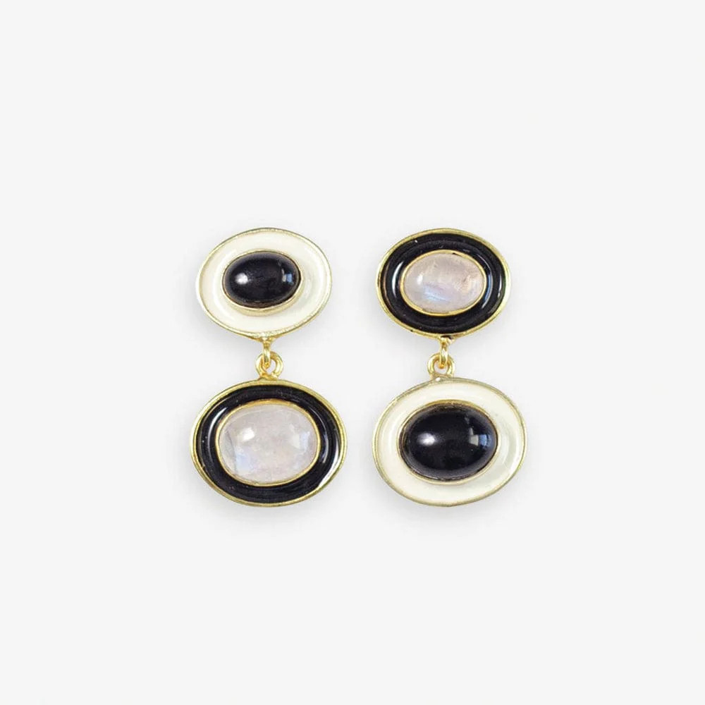 Betty Semi-Precious Mixed Stone And Enamel Drop Earrings Black/White Black/White | INK+ALLOY