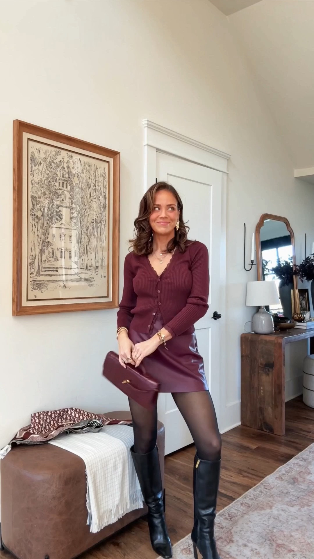 Fave skort in faux leather fall outfit! Xs across the board here all tts. Added Amazon or affordable options too

#LTKootd #LTKgrwm #LTKdayinmylife