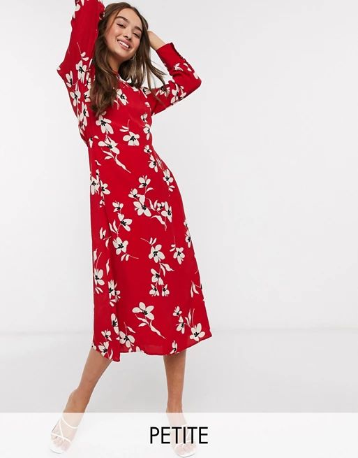 New Look Petite high neck midi dress in red pattern | ASOS (Global)