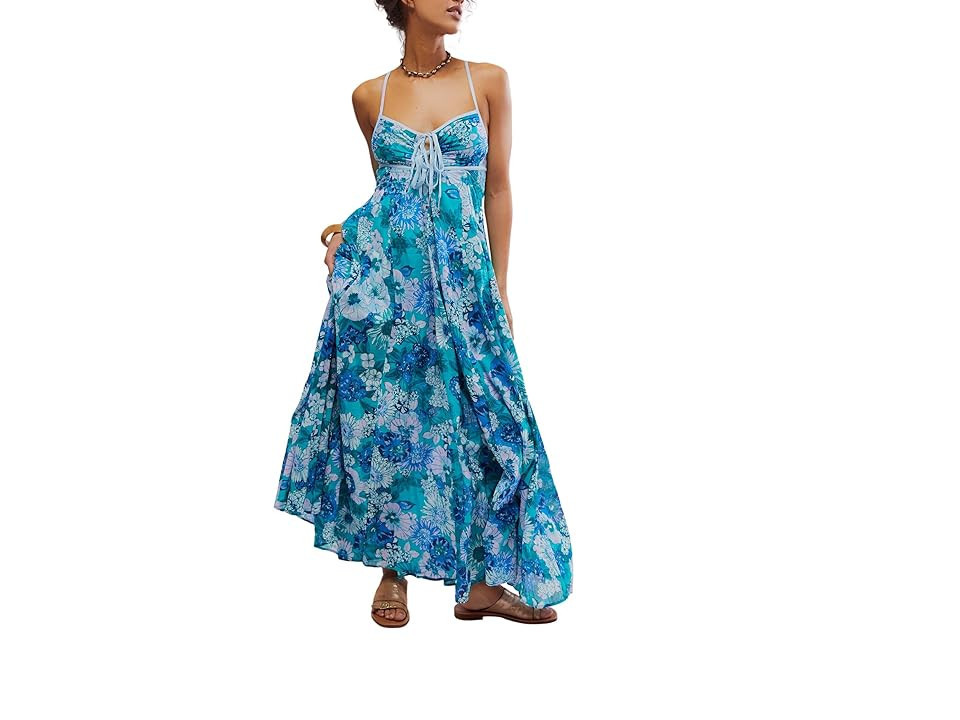 Free People Dream Weaver Maxi Women's Dress Teal Combo : MD (Women's 8-10), Cotton | Zappos