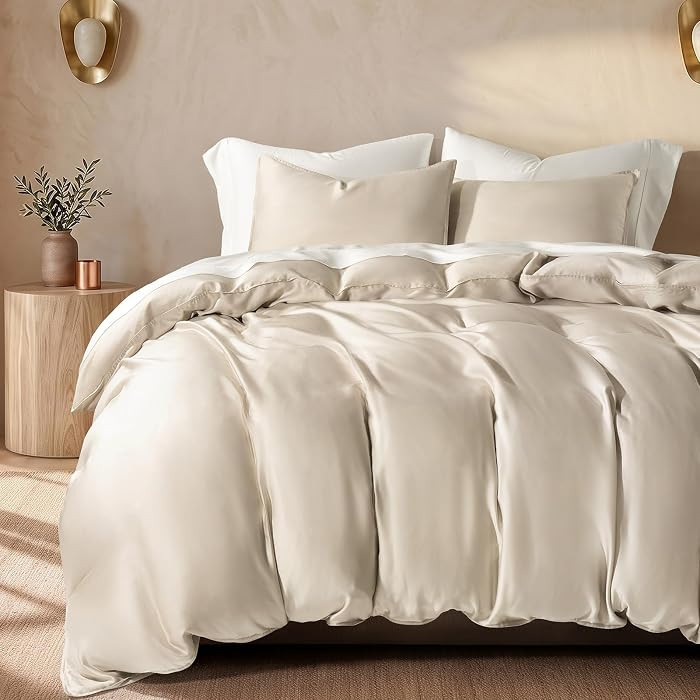 EverGrace Tencel\u2122 Sateen Duvet Cover Set, King Size, Bone | Amazon (US)
