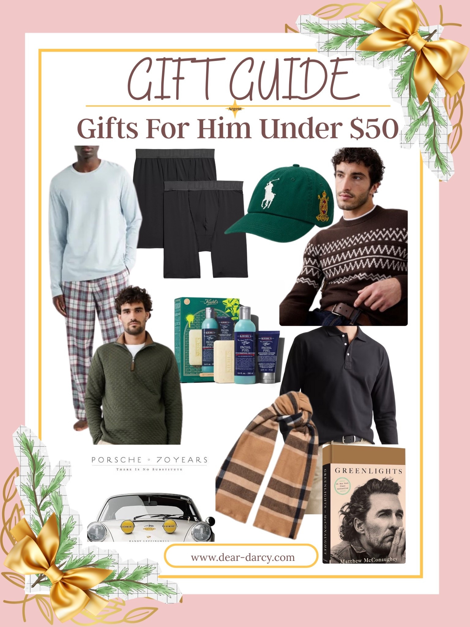 Gifts for Him Under $50

Men’s Morning Reboot Set $81 Value Kiehl’s Since 
1951 $50.00 Current Price |

 Flannel Pj set|

Spy’s Mate book|     |
Greenlights Matthew McConaughey| 

Porsche 70 years coffee table book | 

Men’s Chino Polo Ralph Lauren ballcap|Lululemon boxers|

Organic cotton long sleeve pique shirt| 
Banana Republic Fair isle sweater| 

Quilted Knit half zip pullover| 

Khaki Plaid scarf $18| 

#LTKCyberWeek #LTKGiftGuide #LTKSaleAlert