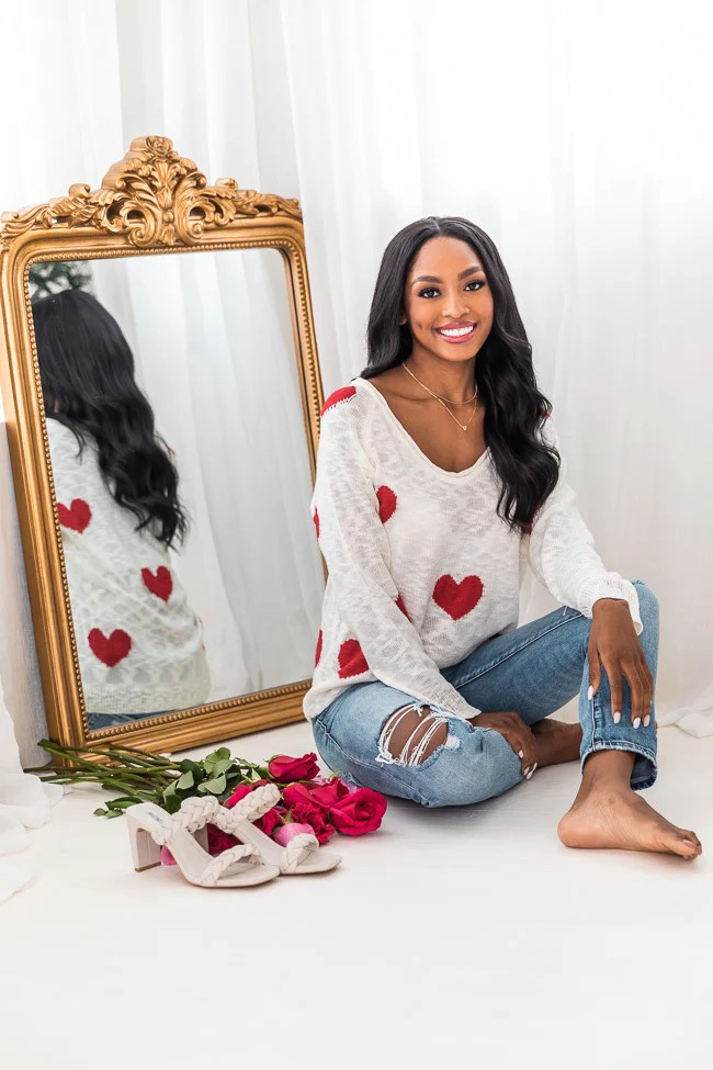 Charming Presence Ivory Lightweight Heart Sweater | The Pink Lily Boutique