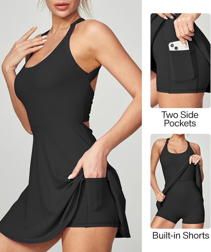 Heathyoga Tennis Dress with Built in Shorts and Bra Athletic Dress for Women Summer Cut Out Twist... | Amazon (US)