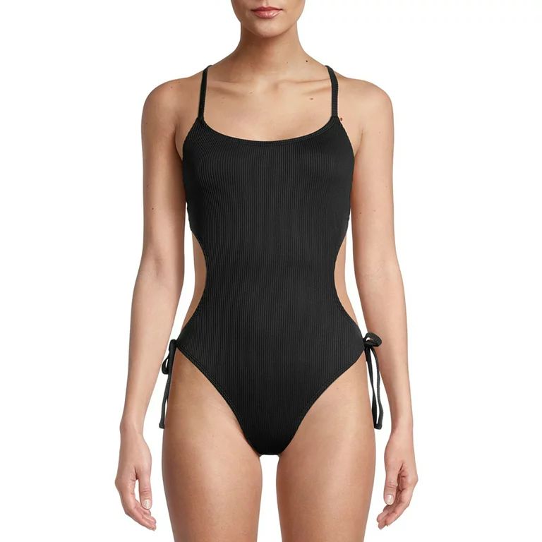 Social Angel Women's Ribbed One Piece Swimsuit with Open Back | Walmart (US)