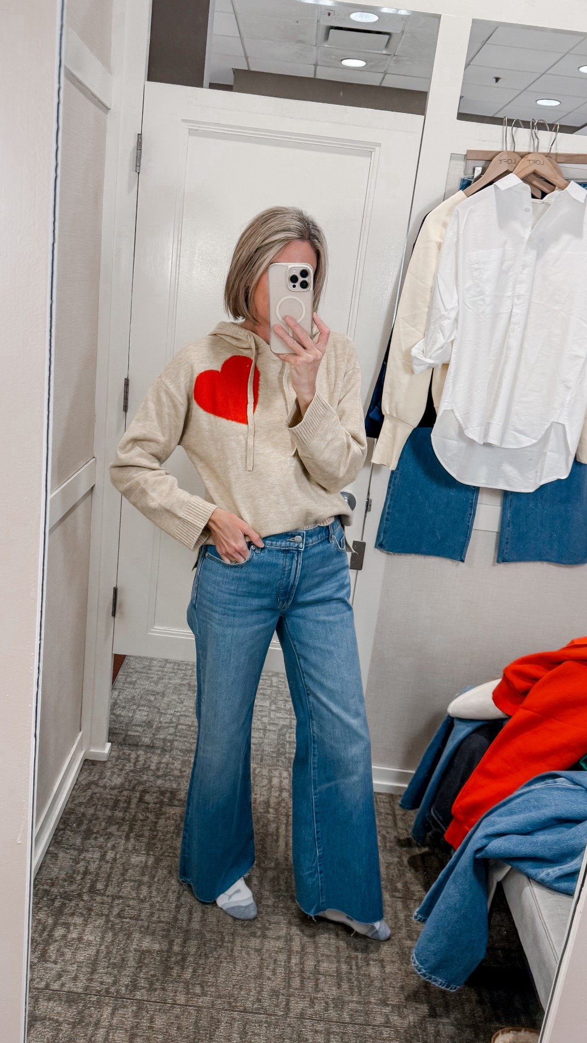 50% off sale - Valentine’s Day outfit but make it comfy 💘 This heart hoodie is giving all the Valentine’s vibes 💕 Cozy, cute, and easy to style. Also loving the new LOFT denim line—these mid-rise relaxed flares are a win! Wearing a size 26 jeans and XS sweater 

#ValentinesOutfit #loveloft #CasualChic #EverydayOutfits

#LTKValentine #LTKootd #LTKSaleAlert