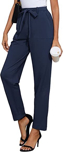 GRACE KARIN Women High Waist Pants with Belt Fold-up Leg Opening Pants with Big Pockets | Amazon (US)