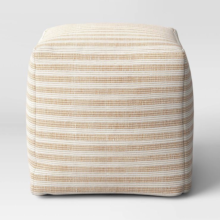 Sun Bleached Striped Outdoor Pouf Ivory/Tan - Threshold™ | Target