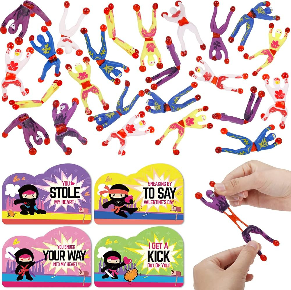 DG-Direct 28 Packs Valentine's Day Cards with Sticky Wall Climbing Men Ninja Toys, Kids Valentine... | Amazon (US)