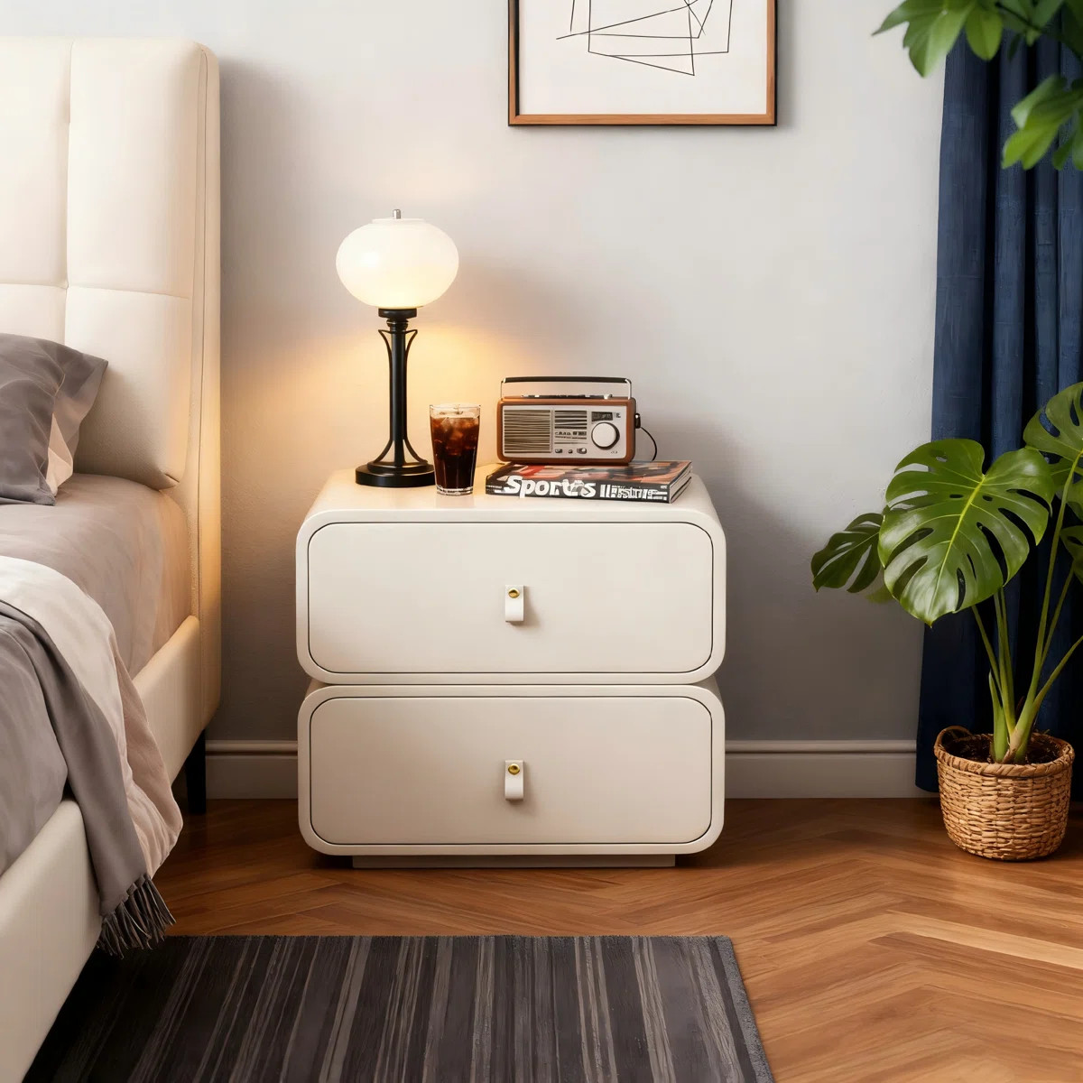 Modern White Nightstand with 2 Drawers Accents, Bedside Table with Soft Closing Doors for Bedroom... | Wayfair North America