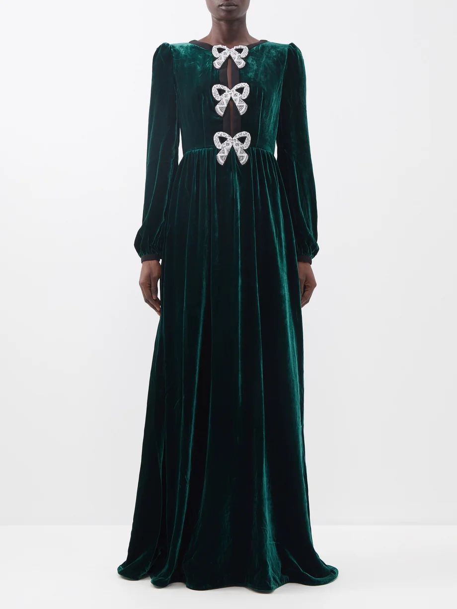 Camille crystal-bow velvet gown | Saloni | Matches (US)