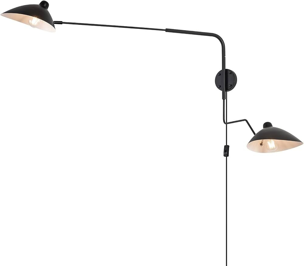 chiynght Modern 2-Lights Swing Arm Wall Sconce Plug in Rotatable Black Wall Lights with On/Off Co... | Amazon (US)