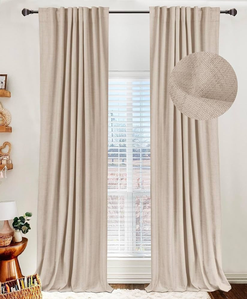 Amazon.com: 100% Blackout Shield Linen Blackout Curtains for Bedroom 84 Inches Long,Back Tab/Rod ... | Amazon (US)