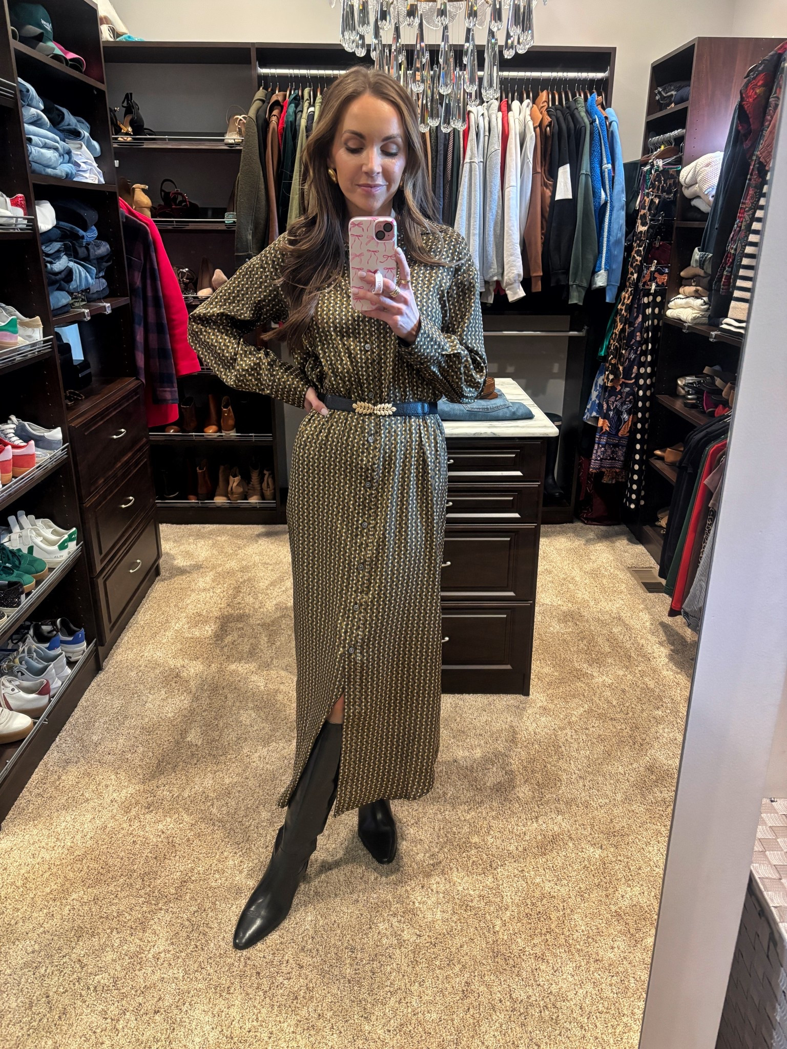 Old shirt dress from banana republic, Amazon belt, and jcrew boots for church today 