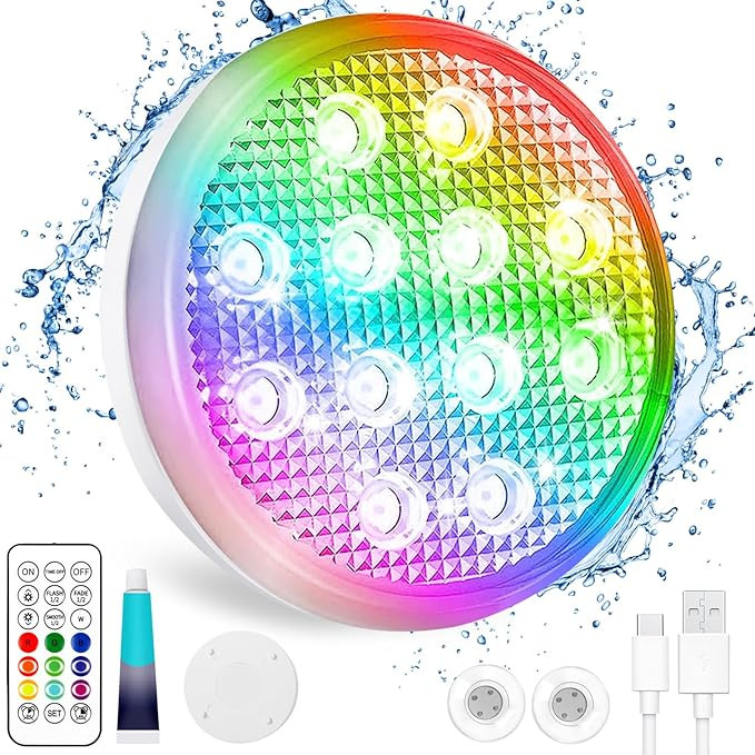 Rechargeable Submersible Led Lights: Pool Lights with Remote IP68 Waterproof 16 Color Changing Fl... | Amazon (US)