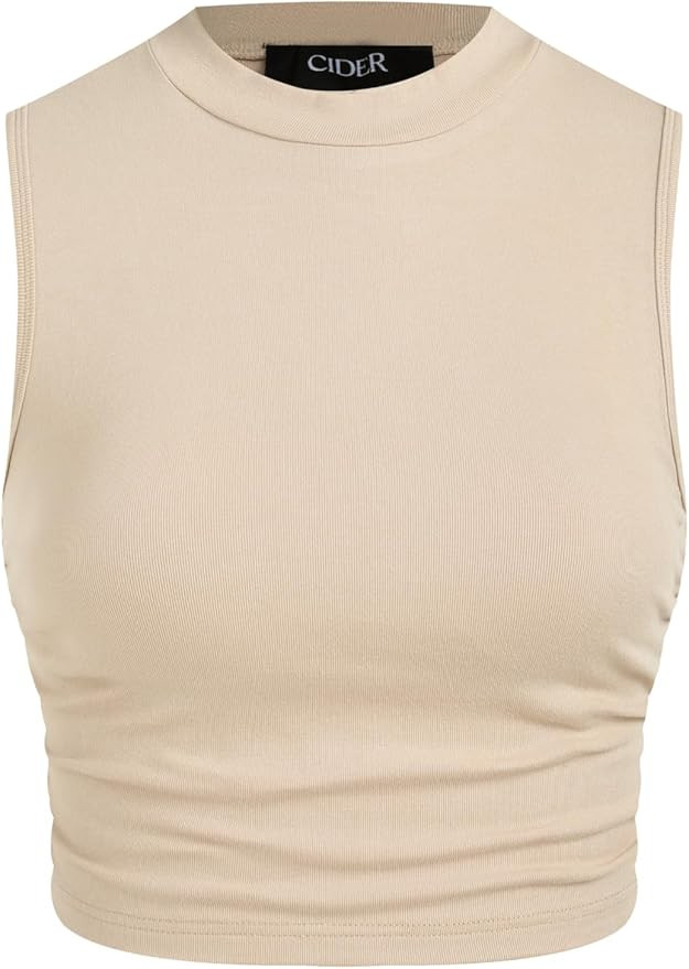 CIDER Crop Tops for Women Mimi Cuttrell Basic Sleeveless Ruched Going Out Summer Casual Ribbed Ta... | Amazon (US)