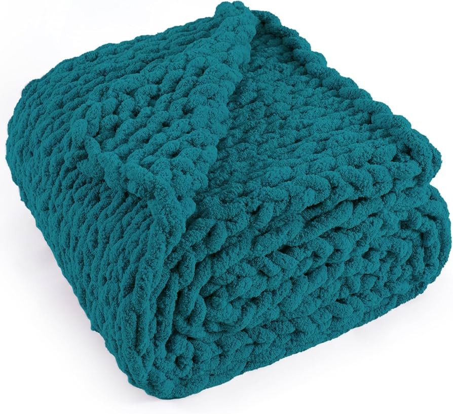 Chunky Knit Throw Blanket 50x60, 100% Handmade Chenille Yarn | Amazon (US)