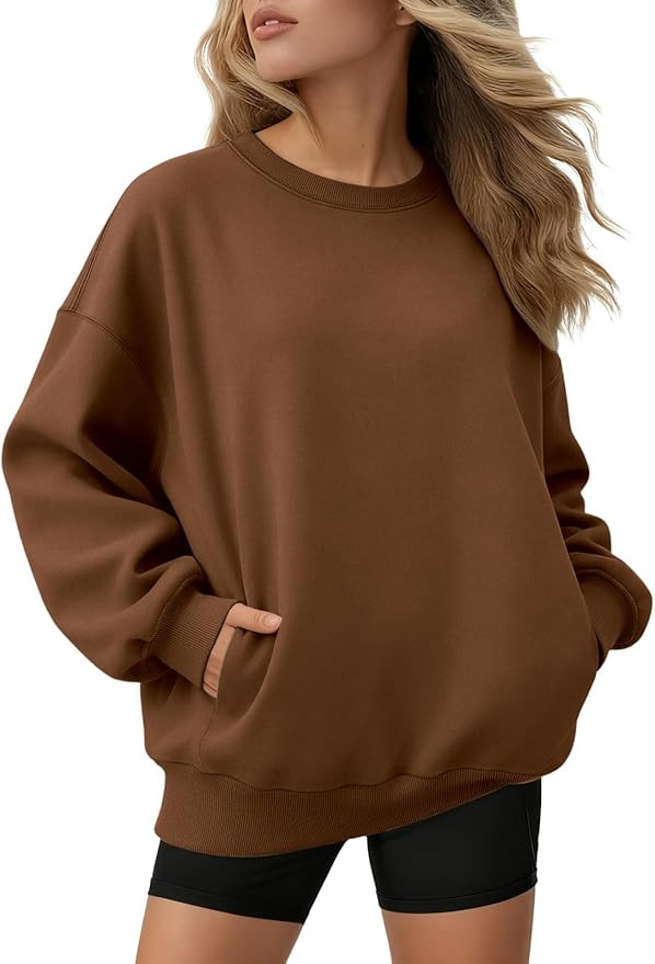 ATHMILE Oversized Sweatshirt for Women Crewneck Fleece Long Sleeve Pullover Hoodies Tops Fall Fas... | Amazon (US)