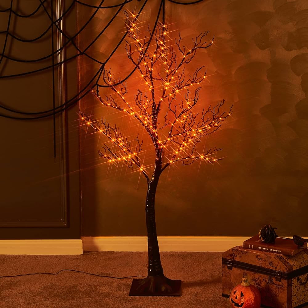 Fudios Black Halloween Tree with 150 Orange LED Fairy Lights 4FT Plug in, Lighted Spooky Hallowee... | Amazon (US)