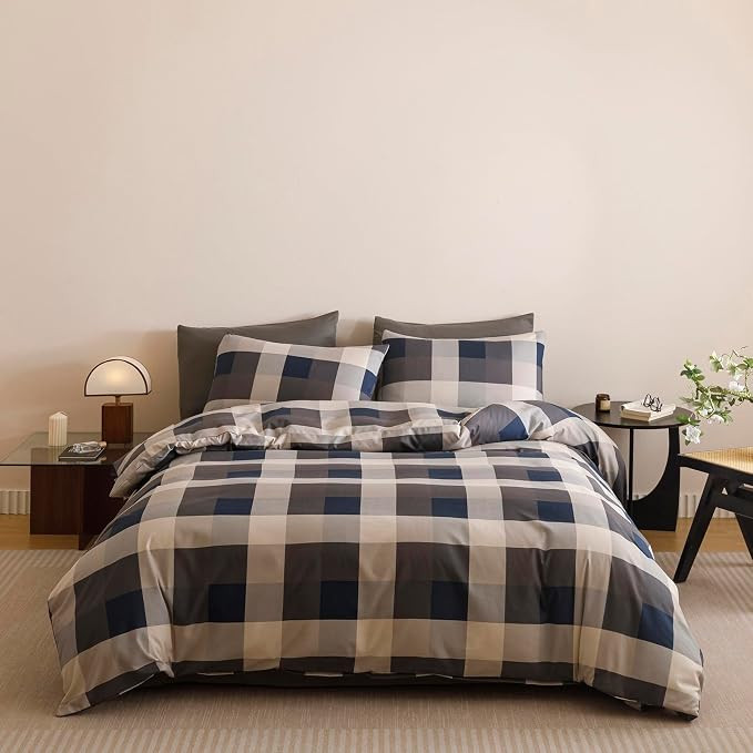 KAREVER Gingham Checkered Comforter Queen Navy Blue Plaid Bedding Set Boys Girls Colorful Grid Co... | Amazon (US)