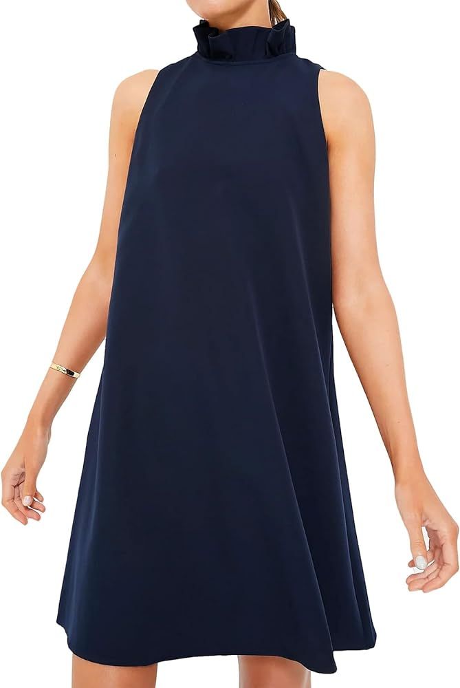 Kedera Women's Summer Casual Mini Dress Ruffle Mock Neck Sleeveless Loose Dress Swing Solid Shift... | Amazon (US)
