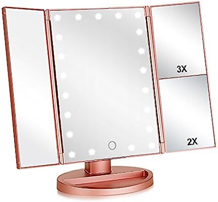 Flymiro Tri-fold Lighted Vanity Makeup Mirror with 3x/2x Magnification,21 LEDs Light and Touch Sc... | Amazon (US)