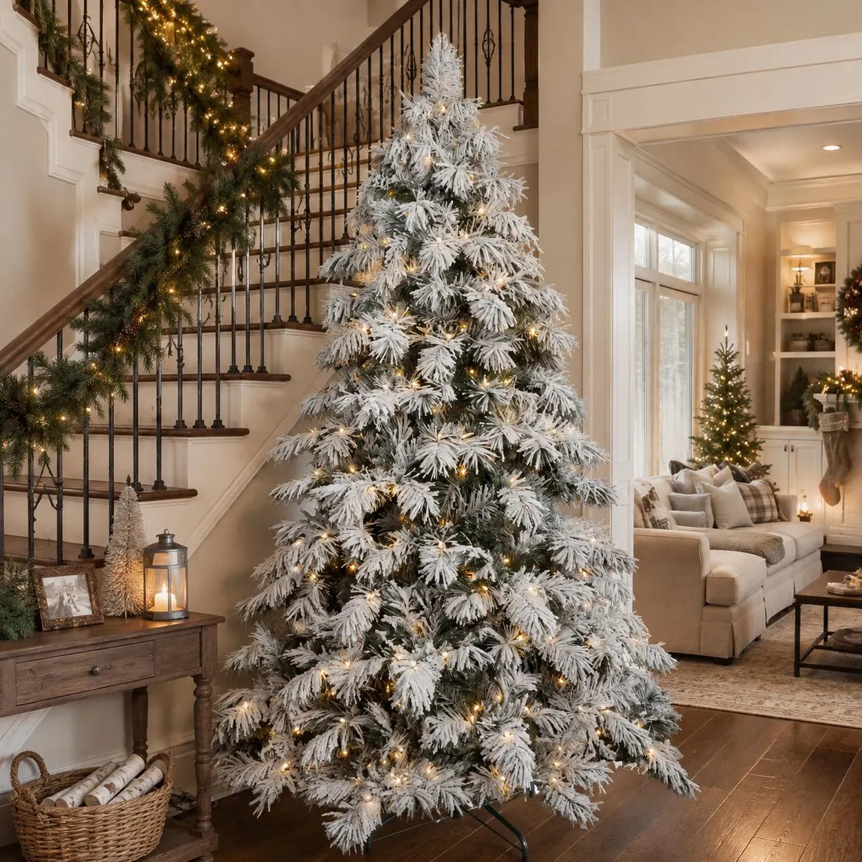 Snow Flocked Pre-Lit Christmas Tree, Full Realistic Artificial Cedar with Warm White Lights for Living Room, Multiple Heights | Etsy (Global)